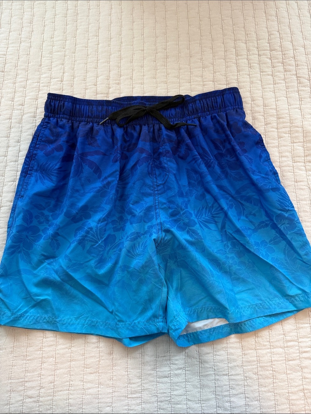 Men's Blue Ombre Floral Swim Trunks with Drawstring